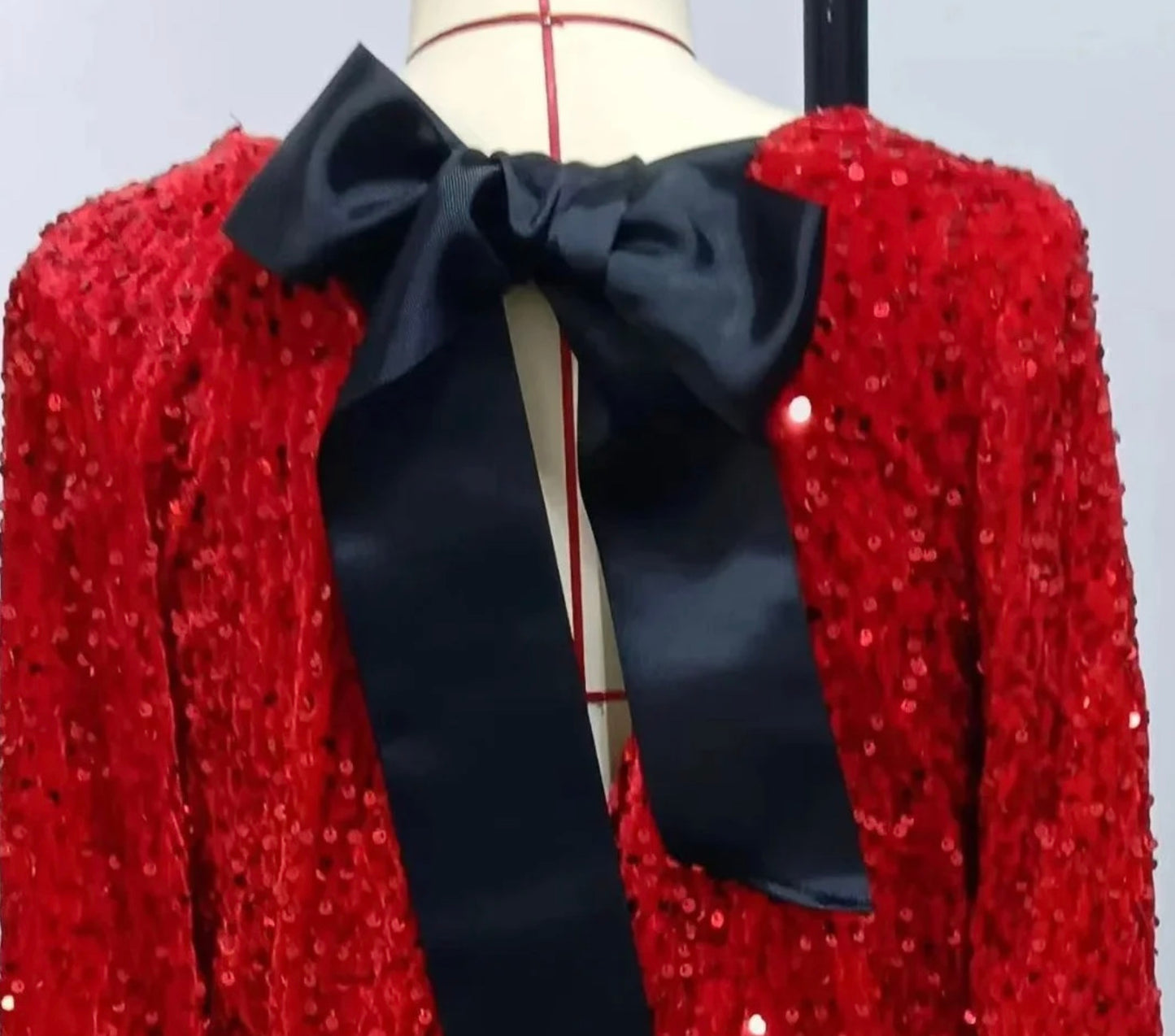 Amanda-Bow Sequin Long Sleeve Christmas Mini Dress